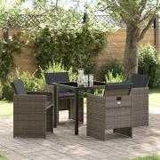 vidaXL Trädgårdsmöbelset med kudde Hopfällbar 5 pcs Grå Poly rattan