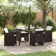 vidaXL Trädgårdsmöbelset med kudde Hopfällbar 5 pcs Brun Poly rattan