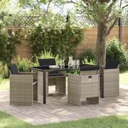 vidaXL Trädgårdsmöbelset med kudde 5 pcs Ljusgrå Poly rattan