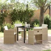 vidaXL Trädgårdsmöbelset med kudde Hopfällbar 5 pcs Beige Poly rattan