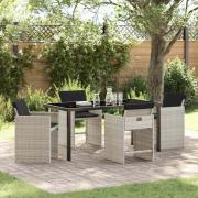 vidaXL Trädgårdsmöbelset med kudde 5 pcs Ljusgrå Poly rattan