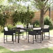 vidaXL Trädgårdsmöbelset med kudde 5 pcs Svart Poly rattan