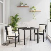 vidaXL Trädgårdsmöbelset med kudde 3 pcs Svart Poly rattan
