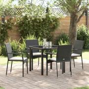 vidaXL Trädgårdsmöbelset med kudde 5 pcs Svart Poly rattan