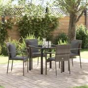 vidaXL Trädgårdsmöbelset med kudde 5 pcs Grå Poly rattan