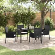 vidaXL Trädgårdsmöbelset med kudde 5 pcs Svart Poly rattan