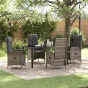 vidaXL Trädgårdsmöbelset med kudde 5 pcs Grå Poly rattan