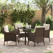 vidaXL Trädgårdsmöbelset med kudde 5 pcs Brun Poly rattan