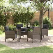 vidaXL Trädgårdsmöbelset med kudde 5 pcs Grå Poly rattan