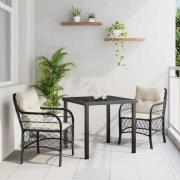 vidaXL Trädgårdsmöbelset med kudde 3 pcs Svart Poly rattan