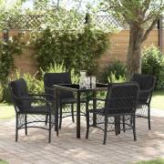 vidaXL Trädgårdsmöbelset med kudde 5 pcs Svart Poly rattan
