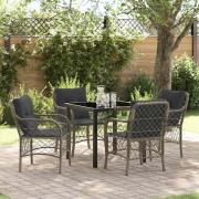 vidaXL Trädgårdsmöbelset med kudde 5 pcs Grå Poly rattan