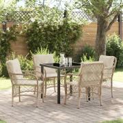 vidaXL Trädgårdsmöbelset med kudde 5 pcs Beige Poly rattan