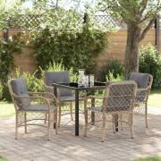 vidaXL Trädgårdsmöbelset med kudde 5 pcs Beige Poly rattan