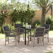 vidaXL Trädgårdsmöbelset med kudde 5 pcs Ljusgrå Poly rattan
