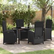 vidaXL Trädgårdsmöbelset med kudde 5 pcs Svart konstrotting