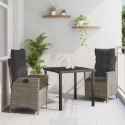 vidaXL Trädgårdsmöbelset 3 pcs Grå konstrotting