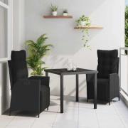 vidaXL Trädgårdsmöbelset 3 pcs Svart Poly rattan
