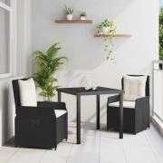 vidaXL Trädgårdsmöbelset 3 pcs Svart konstrotting