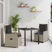 vidaXL Trädgårdsmöbelset 3 pcs Ljusgrå konstrotting
