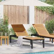 vidaXL Solsäng Reclining Svart 200 x 55 x 35cm Massivt akaciaträ