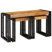 vidaXL Nestingbord 3 pcs Brun och svart Massivt Mangoträd och Metall