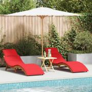 vidaXL Solsäng Reclining 2 pcs Röd 184 x 55 x 64 cm Massivt akaciaträ