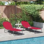 vidaXL Hopfällbar solstol 2-person 2 pcs Röd 56 x 189 x 87cm tyg