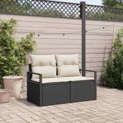 vidaXL Trädgårdsoffa med kudde Svart 120 x 62 x 69 cm konstrotting