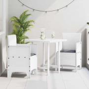 vidaXL Trädgård Stol med kudde 2 pcs Vit 53 x 49 x 85 cm Polypropylen