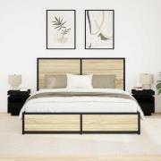 vidaXL Nattduksbord 2 pcs Svart Ek 40 x 39 x 48,5 cm Konstruerat trä