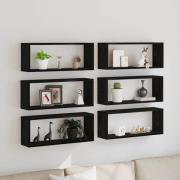 vidaXL Vägghyllor 6 st svart ek 60x15x23 cm konstruerat trä