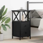 vidaXL Sängbord Svart ek 34 x 35,5 x 70 cm Konstruktionsträ och metall