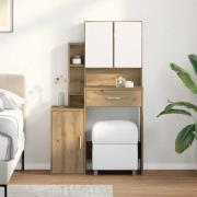 vidaXL Sminkbord med låda artisan ek 80 x 35 x 132 cm Konstruerat trä