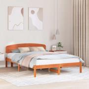 vidaXL Sängram med huvudgavel Vaxbrun 140 x 200 cm Massiv furu