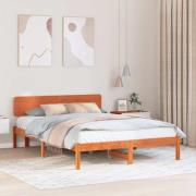 vidaXL Sängram med huvudgavel Vaxbrun 200 x 200 cm Massiv furu