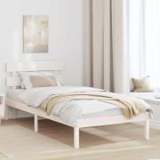 vidaXL Sängram med huvudgavel Vit 90 x 190 cm Massivt tallträ