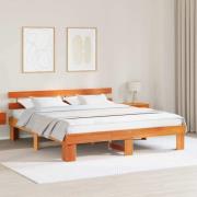 vidaXL Sängram med huvudgavel Vaxbrun 180 x 200 cm Massiv furu