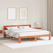 vidaXL Sängram med huvudgavel Vaxbrun 200 x 200 cm Massiv furu