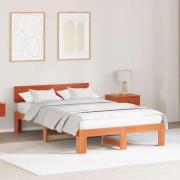 vidaXL Sängram med huvudgavel Vaxbrun 140 x 190 cm Massiv furu