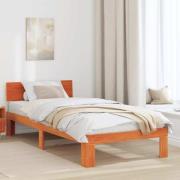 vidaXL Sängram med huvudgavel Vaxbrun 90 x 190 cm Massiv furu