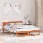 vidaXL Sängram med huvudgavel Vaxbrun 150 x 200 cm Massiv furu