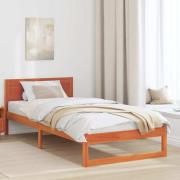 vidaXL Sängram med huvudgavel Vaxbrun 90 x 190 cm Massiv furu