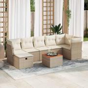 vidaXL Matgrupp för trädgården med dynor 8 delar beige konstrotting