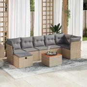 vidaXL Matgrupp för trädgården med dynor 8 delar beige konstrotting