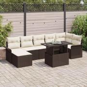 vidaXL Trädgårdsoffset med kudde 8 pcs Brun Poly rattan