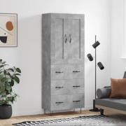 vidaXL Högskåp betonggrå 69,5x34x180 cm konstruerat trä