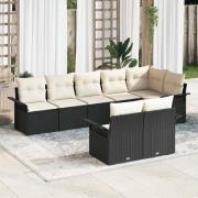 vidaXL Trädgårdsoffset med kudde 8 pcs Svart Poly rattan