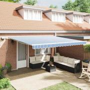 vidaXL Utfällbar markis med LED -remsljus Blå och Vit 500 × 300 cm