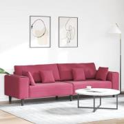 vidaXL Soffa med kudde Vinröd 250 x 77 x 76 cm Sammet